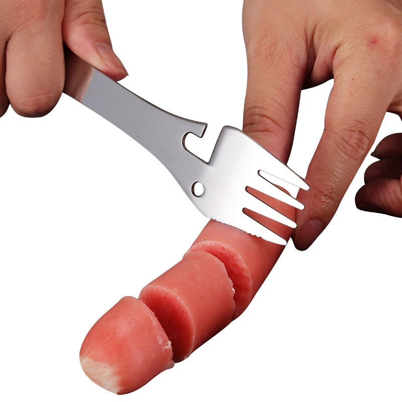 Stainless Steel Multi-purpose Knife. Fork And Spoon Bottle Opener Canned Open 5 In 1 Spoon Fork Outdoor Camping Portable Tableware