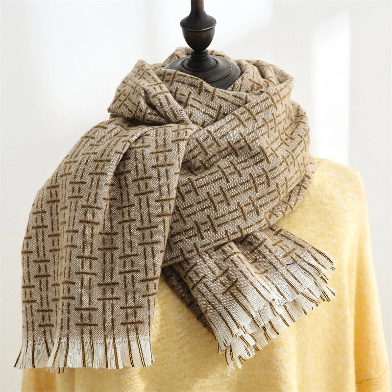 Women's Minimalist Classic Style Plaid Imitation Cashmere Scarf