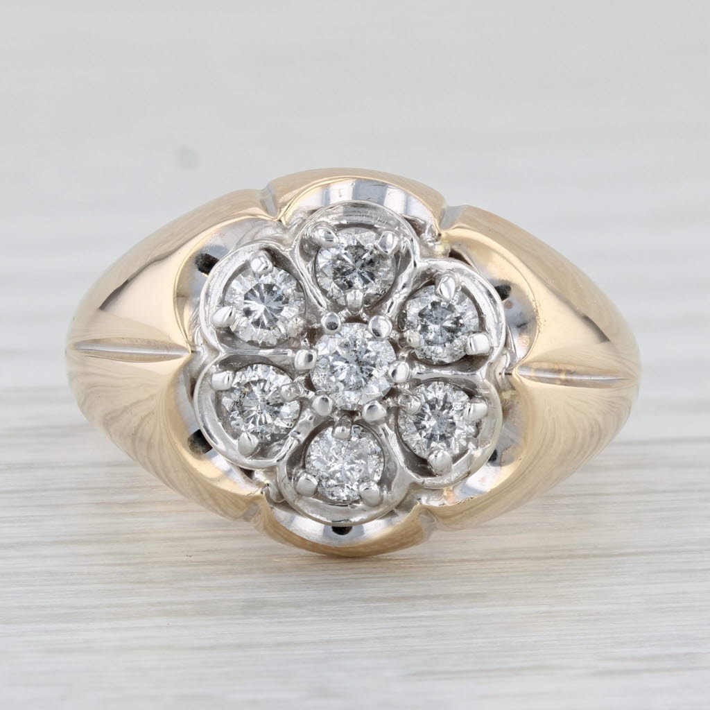 Vintage 0.80ctw Diamond Cluster Men's Belcher Setting Ring 14k Gold Size 9.75