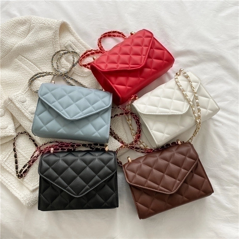 Women's Small Pu Leather Lingge Streetwear Square Magnetic Buckle Crossbody Bag