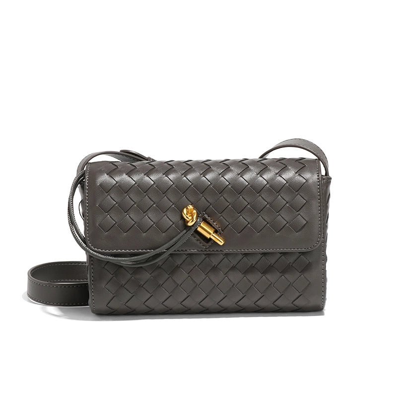 Women's Small Pu Leather Solid Color Streetwear Square Lock Clasp Shoulder Bag