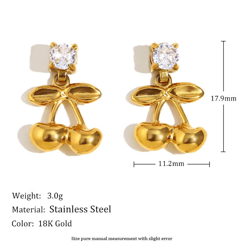 Exaggerated Stainless Steel 18K Gold Plated Flower Cherry Line Double Ring Stitching Earrings For Women