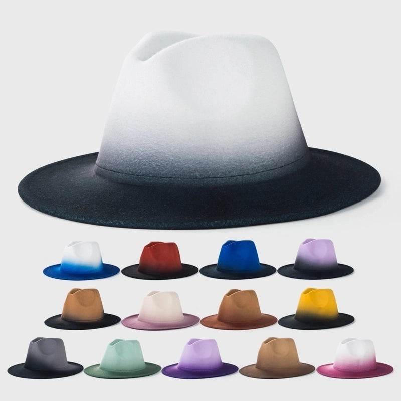 New Woolen Tie-dye Gradient Big Brim Jazz Hat