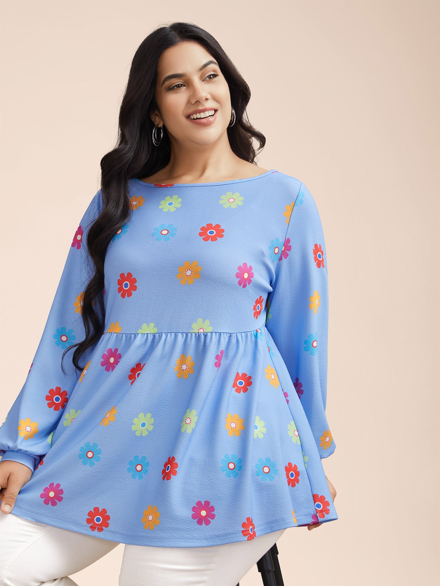 Multi-Color Floral Textured Stretchy Knit Top