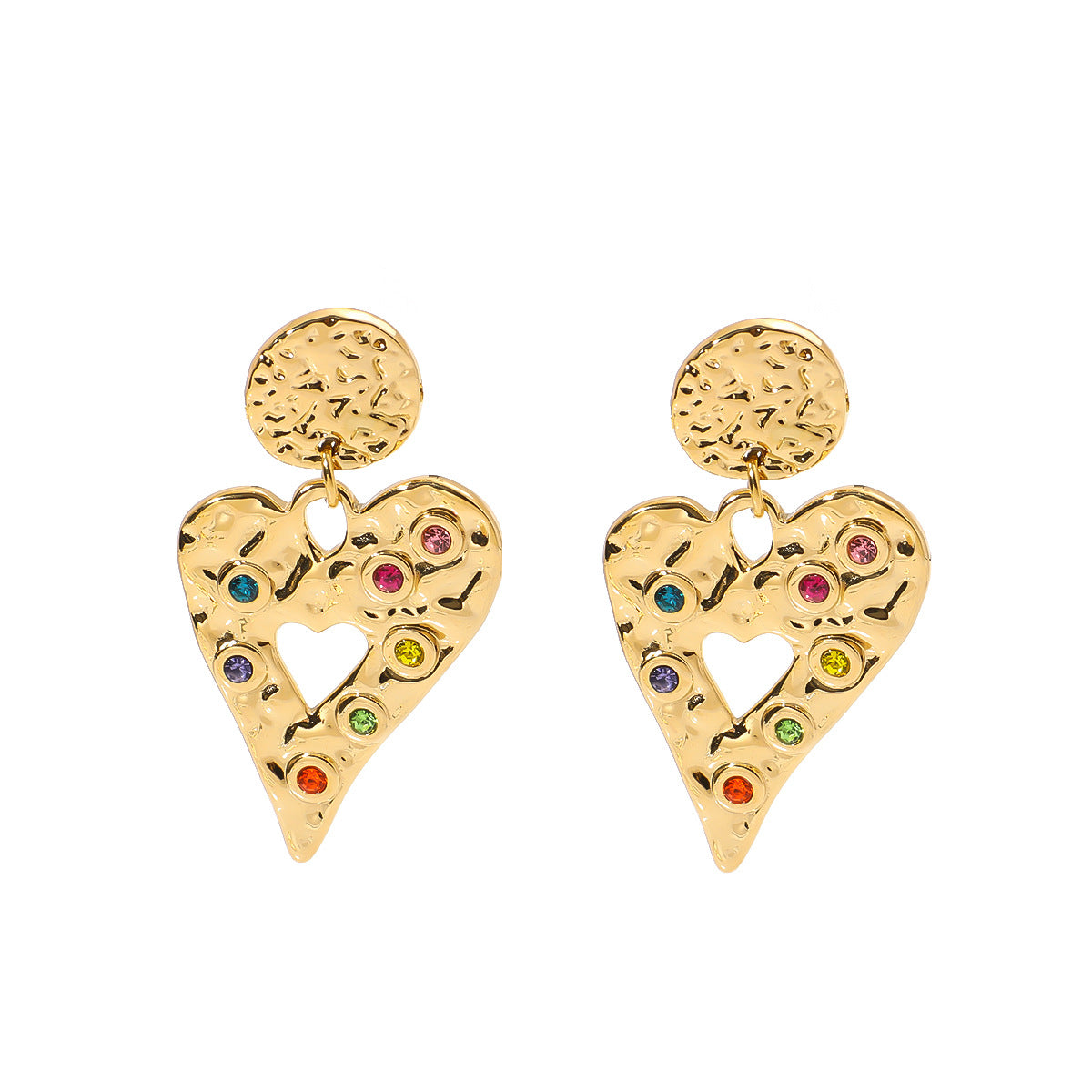 Ins Titanium Steel Heart Hollow Earrings Retro Diamond Style Stainless Steel 18K Gold Earrings Niche Earrings