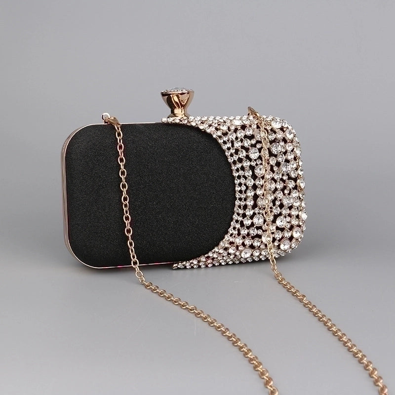 Black Gold Silver Pu Leather Color Block Rhinestone Square Evening Bags