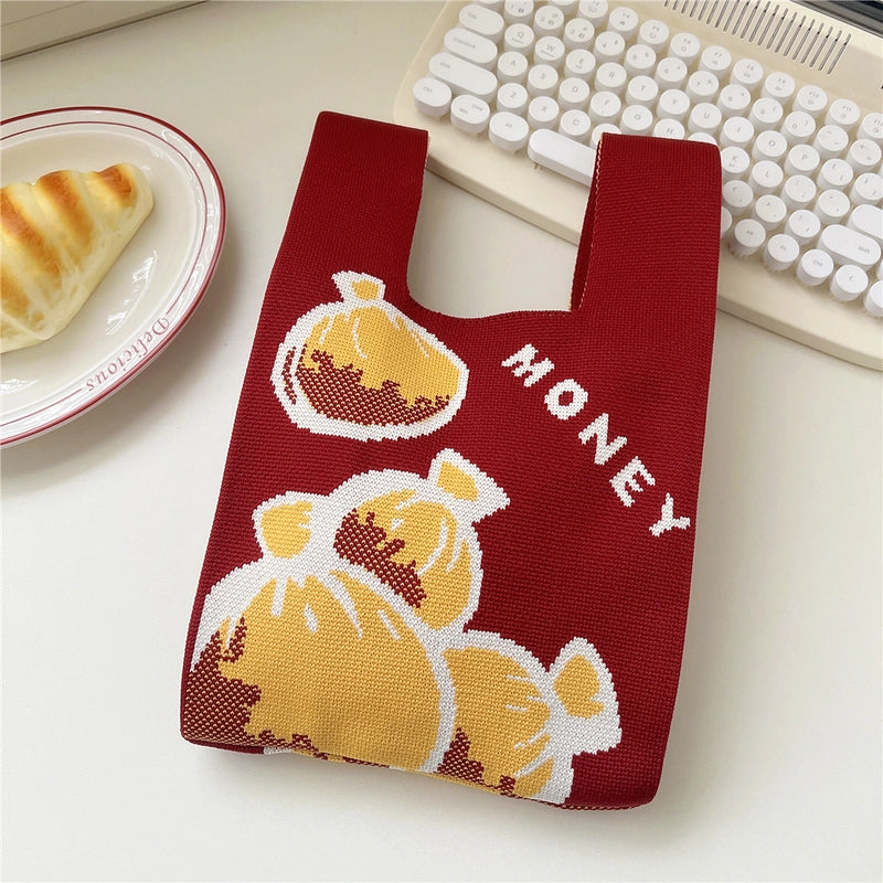 Women's Small Knit Animal Cartoon Cute Open Handbag