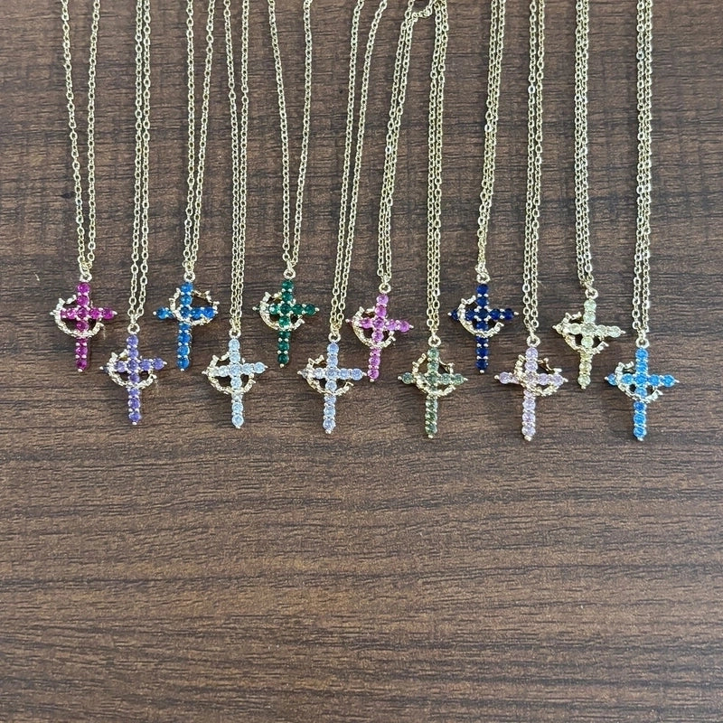 Minimalist Cross Titanium Steel Zircon 18K Gold Plated Plating Inlay Pendant Necklace