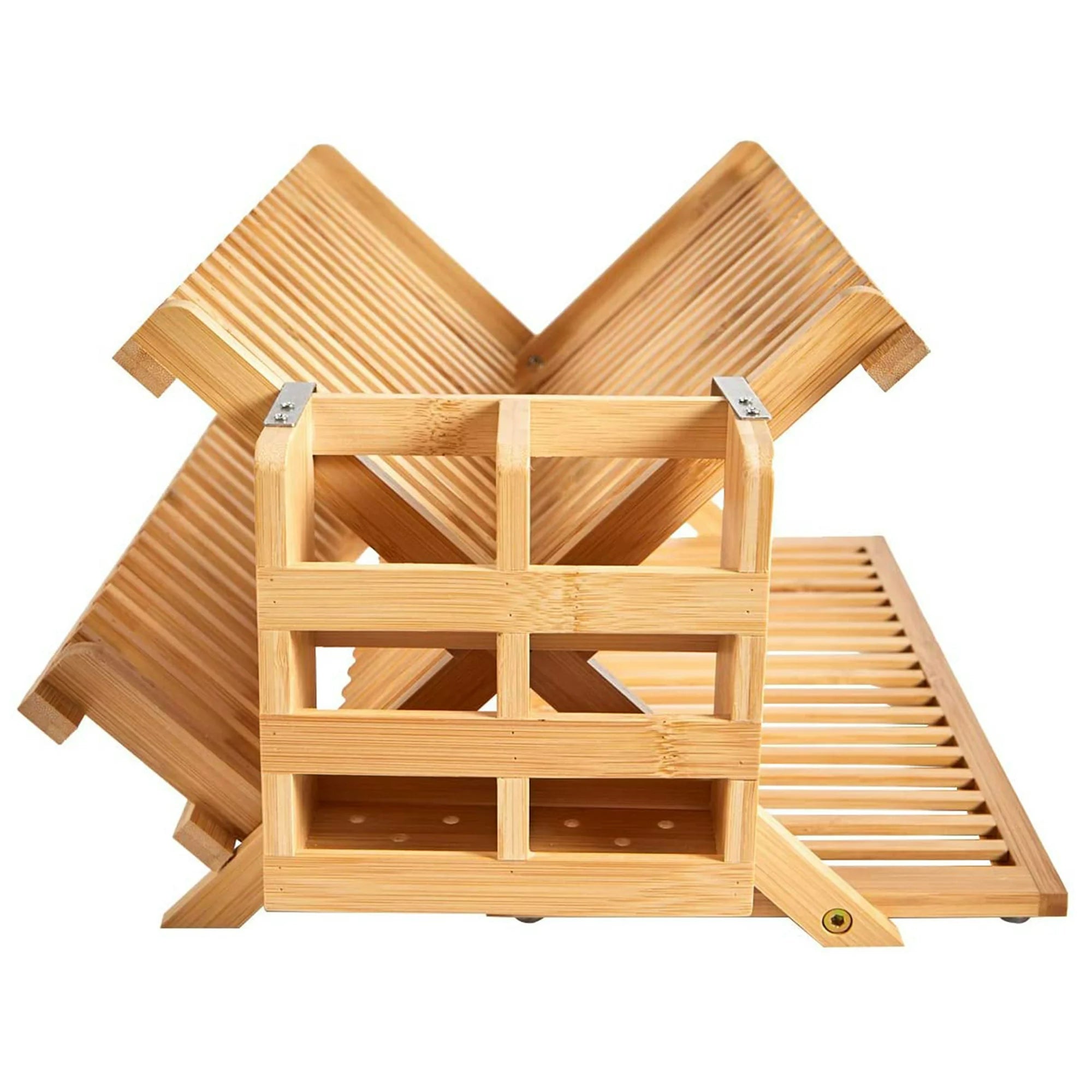 Foldable Bamboo Dish Drying Rack Holder - Wooden Flatware Dish Rack