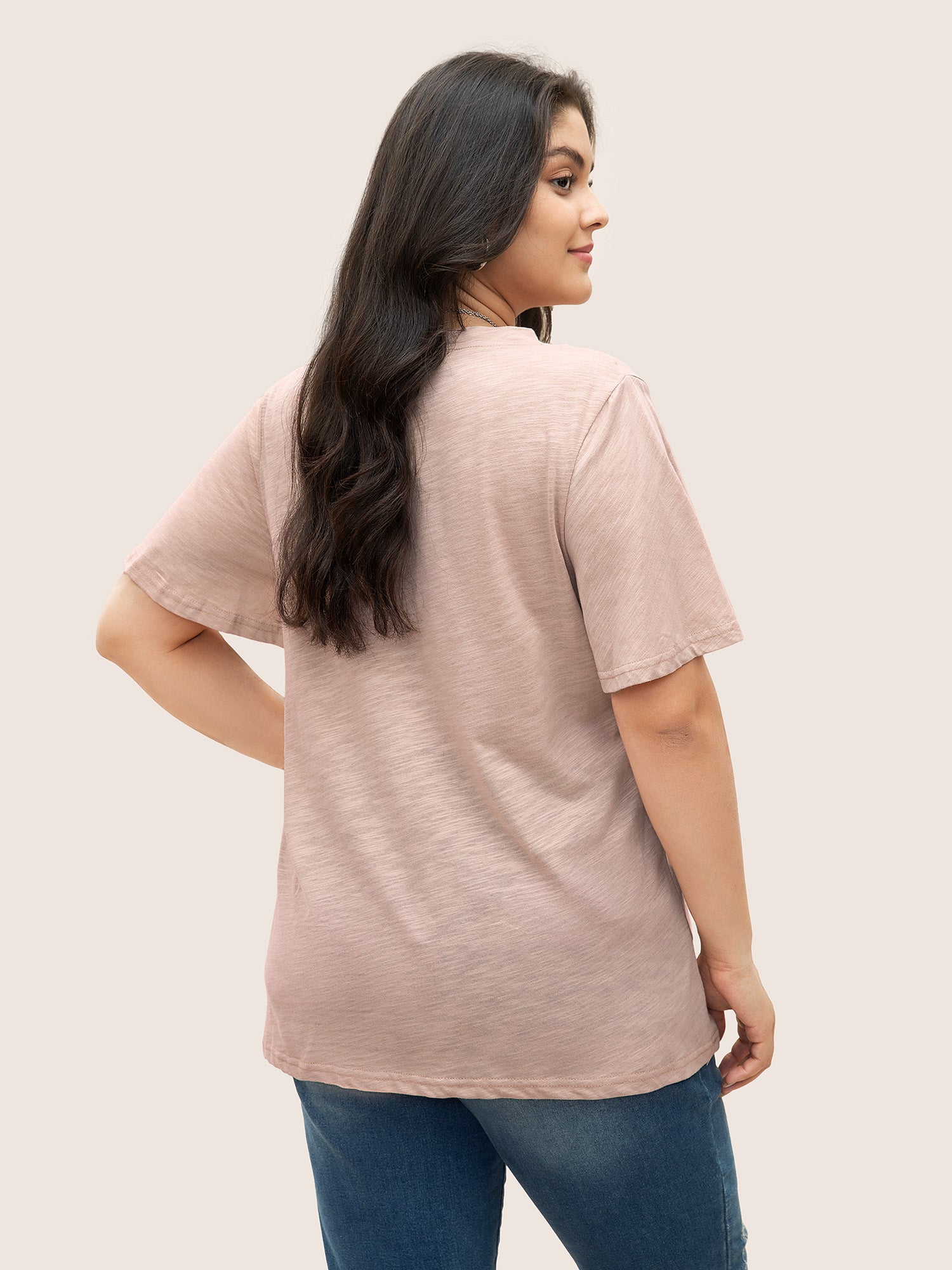 Plain Ruffle Sleeve Heather V Neck T-shirt