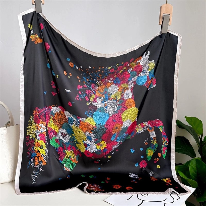 Unisex Casual Minimalist Stripe Flower Polyester Satin Printing Silk Scarf