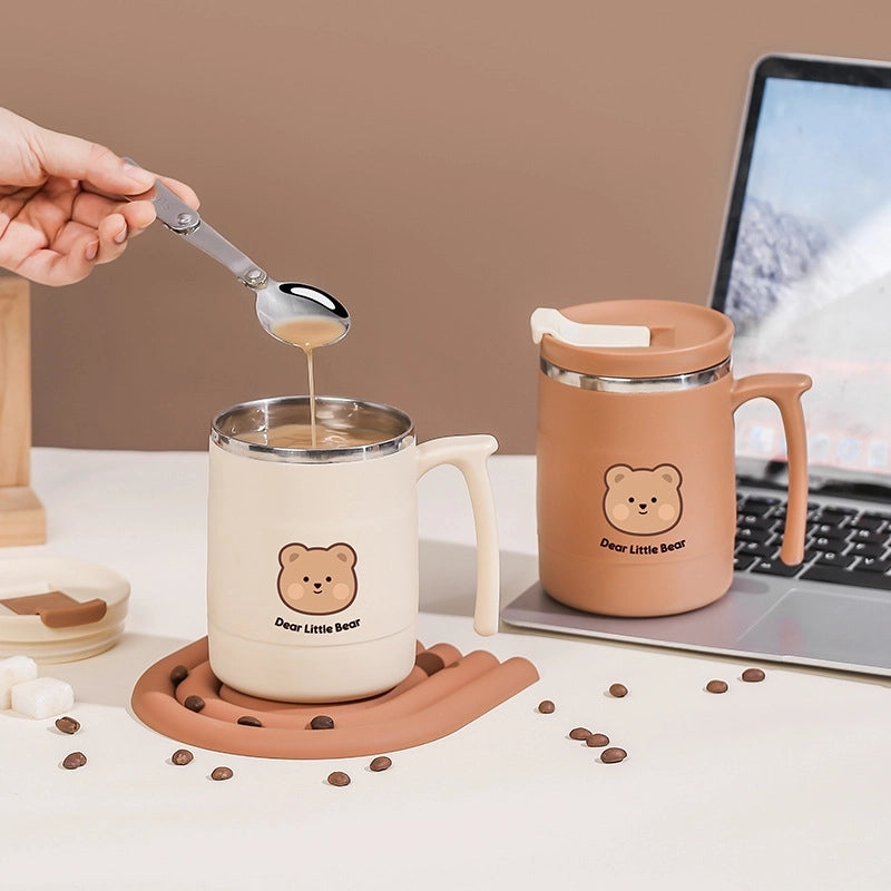 304 Stainless Steel Coffee Cup Water Cup Mug With Lid High-looking Male And Female Straw Cup With Spoon Can Be Used As LOGO