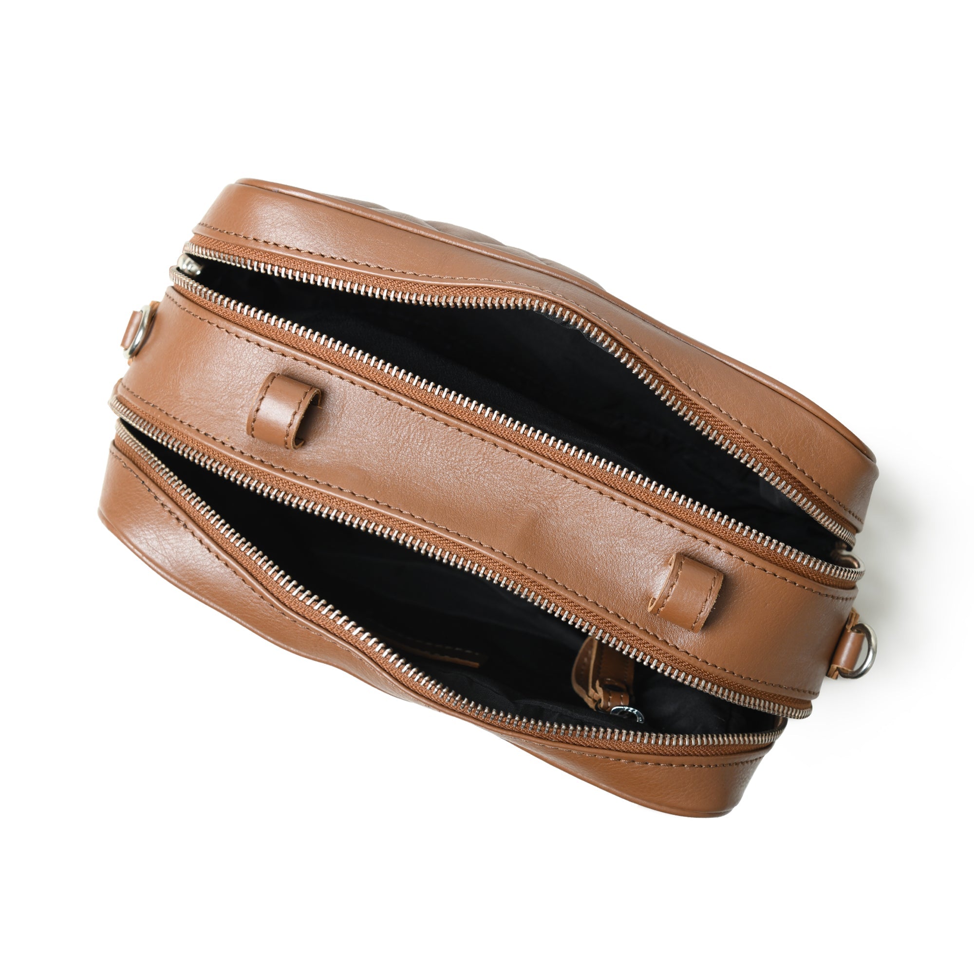 Stylish Mini Quilted Crossbody Bag. Rich Brown