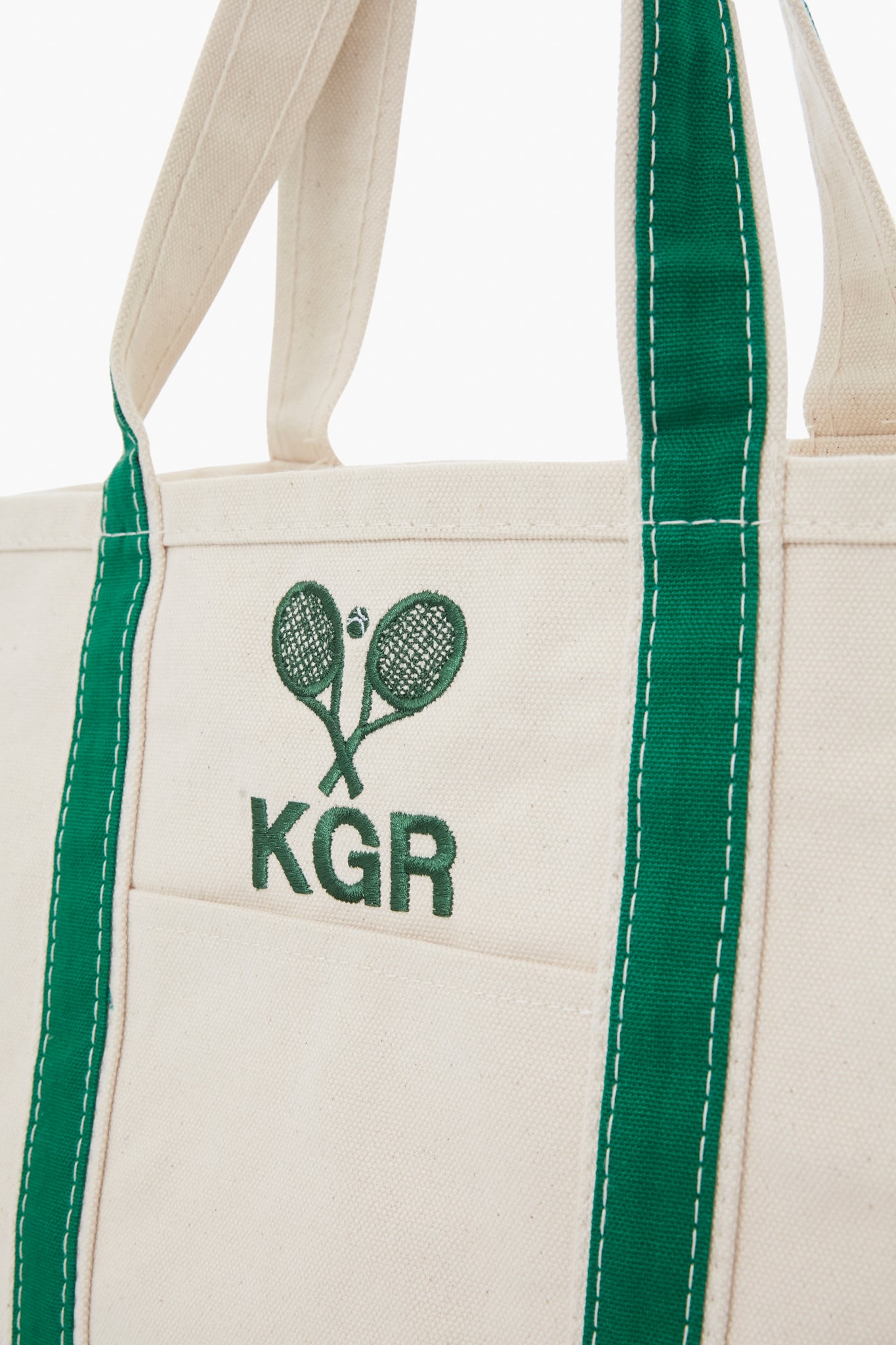 Green Embroidered Tennis Racket Boat Tote