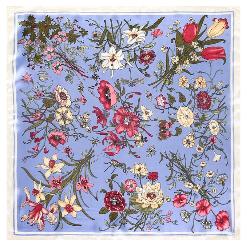 Women's Sweet Flower Satin Tassel Silk Scarf