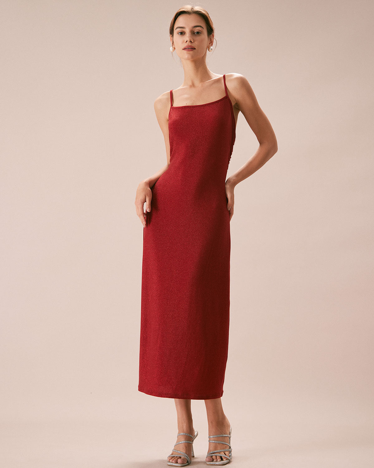 The Red Lurex Twist Back Slip Maxi Dress