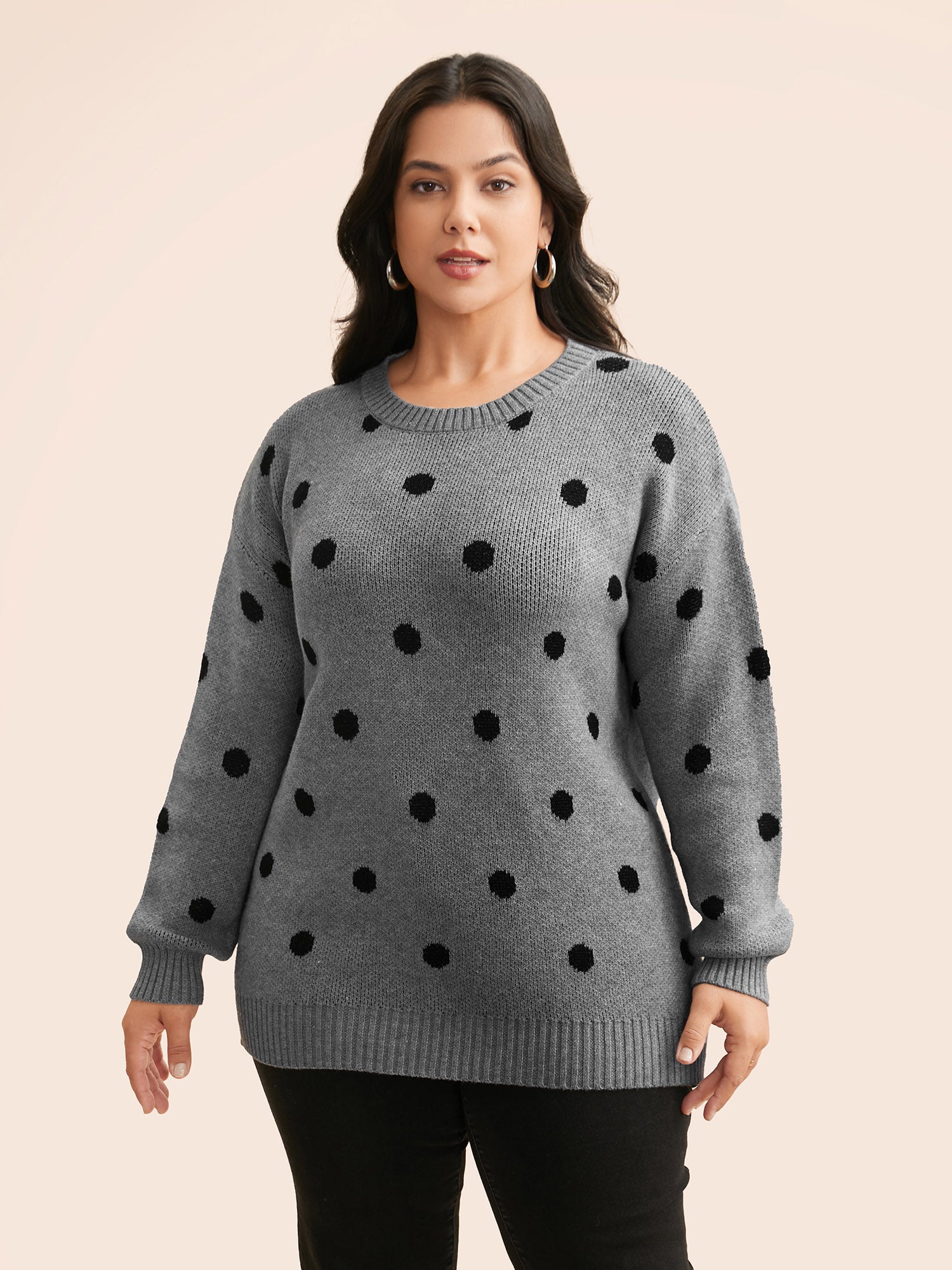 Polka Dot Drop Shoulder Sleeve Pullover