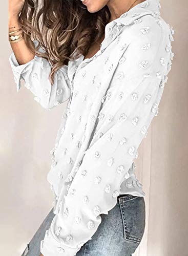 Astylish Women Pompom Button Down Shirt Casual Blouse Top