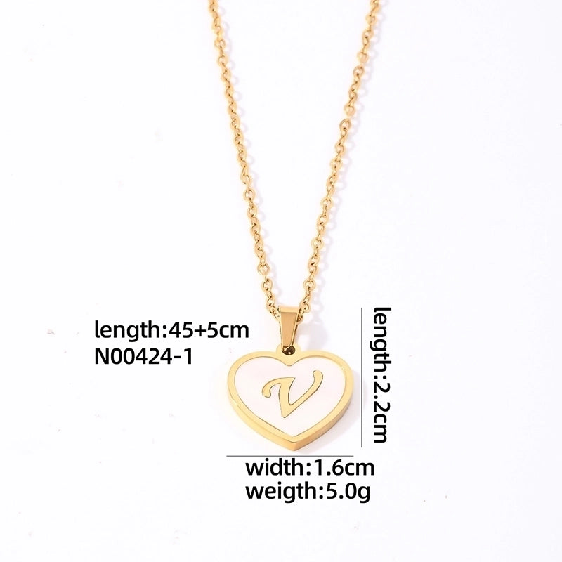 304 Stainless Steel Casual Minimalist Plating Inlay Letter Heart Shape Shell Pendant Necklace