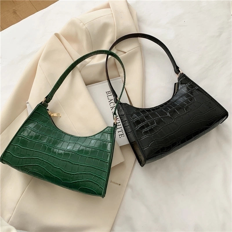 Women's Small Pu Leather Crocodile Fashion Square Zipper Underarm Bag