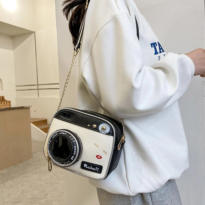 Women's Small Polyester Leather Camera Streetwear Square Zipper Crossbody Bag