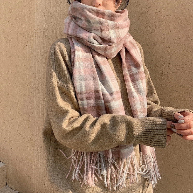 Women'S Fashion Plaid Imitation Cashmere Tassel Scarf