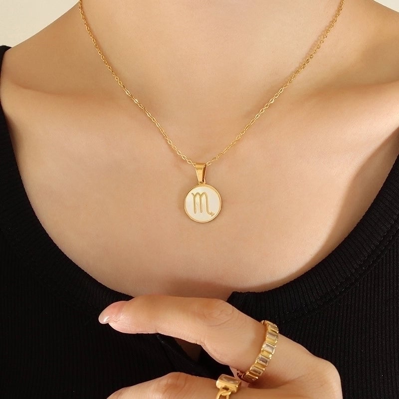 Retro Constellation 304 Stainless Steel Shell 18K Gold Plated Inlay Pendant Necklace