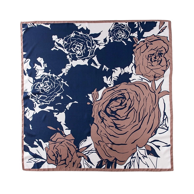 Women's Elegant Stripe Flower Satin Silk Scarf