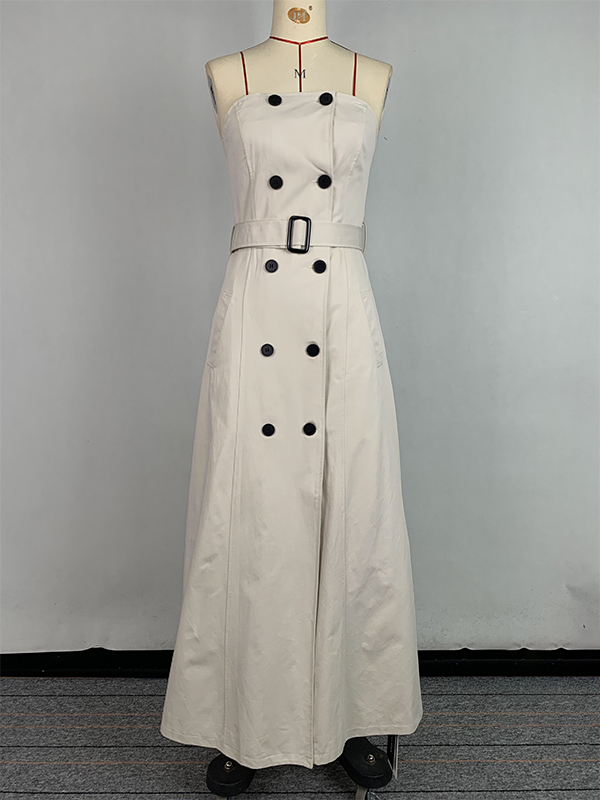 A-Line Loose Belted Buttoned Pockets Tube Maxi Dresses