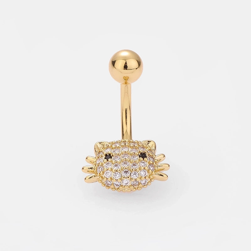 1 Piece Belly Rings Minimalist Classic Style Heart Shape Cat 316L Stainless Steel  Plating Inlay Zircon 14K Gold Plated Belly Rings