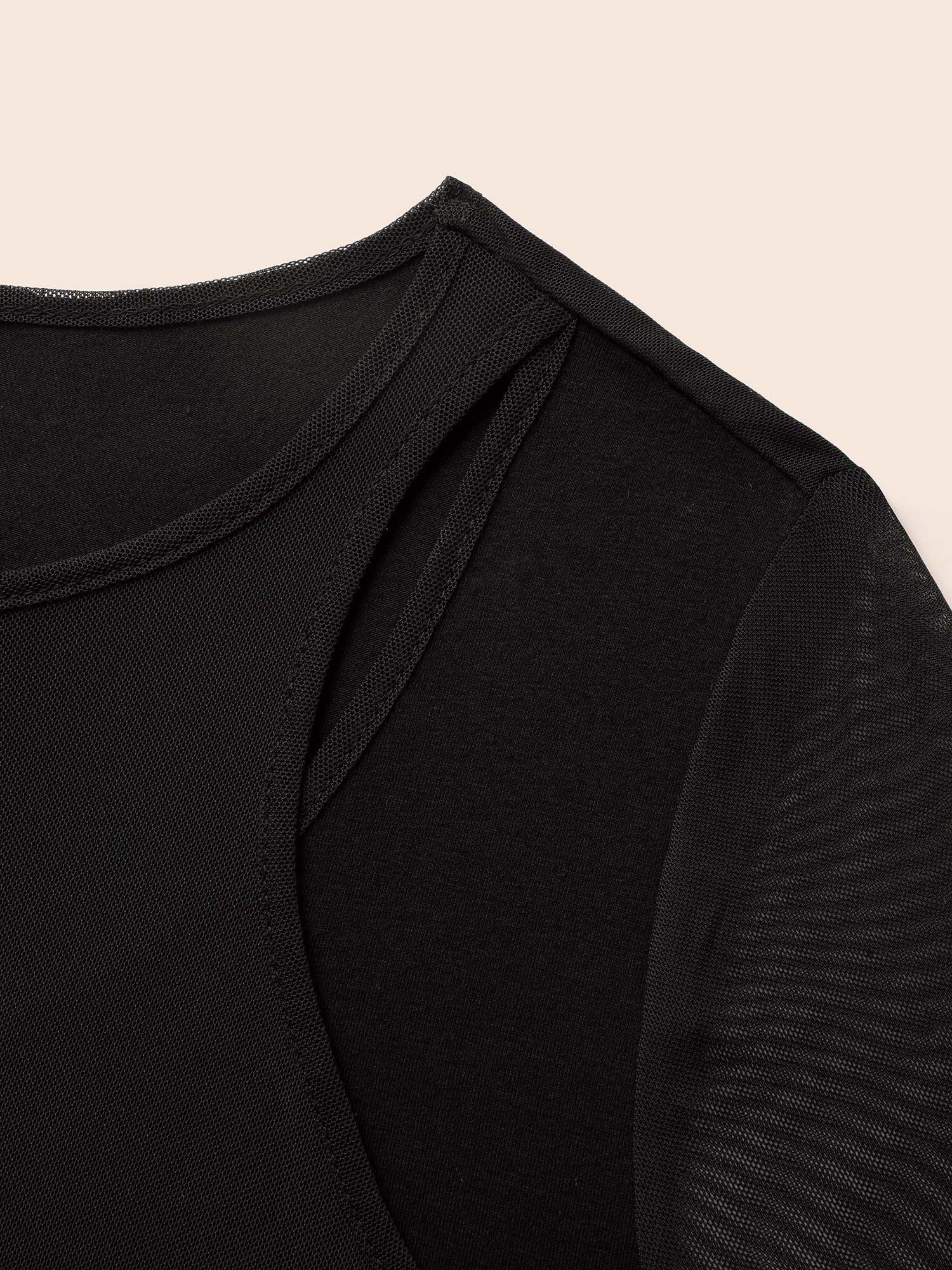 Crew Neck Patchwork Mesh Split Hem Dress