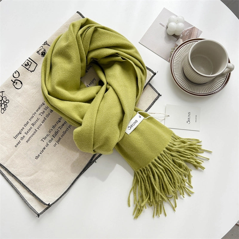Women's Elegant Minimalist Solid Color Imitation Cashmere Tassel Scarf