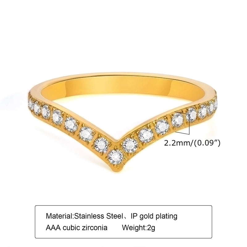 Fashion V Shape 304 Stainless Steel Zircon Inlay Stainless Steel Rings