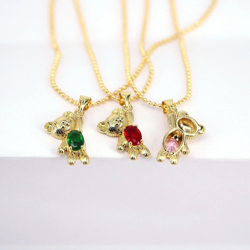 Fashion Simple Cute Copper Zircon Bear Colorful Gold-plated Clavicle Chain