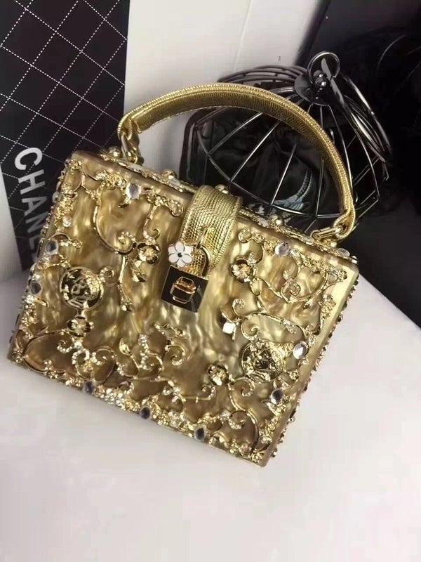 Black White Gold Arylic Flower Hollow Square Evening Bags