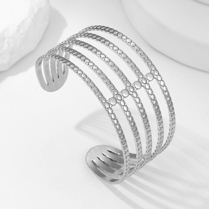 2 Pieces Expressive Stripe Stainless Steel Electroplating Bangles