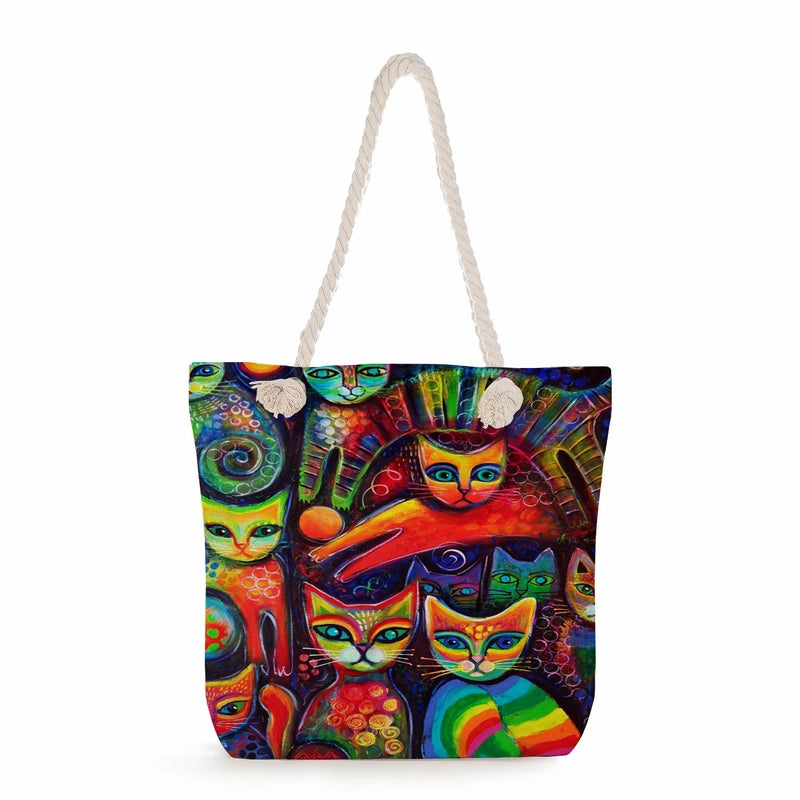 Women's Medium Linen Cartoon Elegant Basic Classic Style Square Zipper Canvas Bag