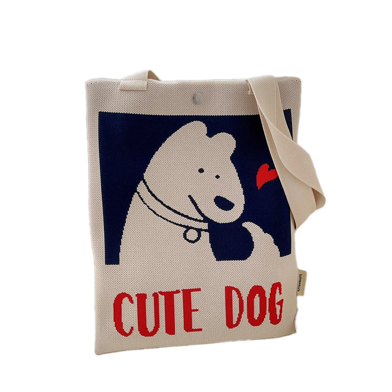 Women's Medium Knit Cartoon Flower Cute Square Lock Clasp Underarm Bag