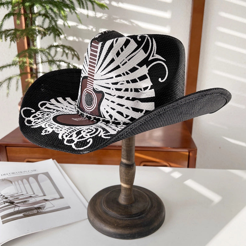 Fashion Personality Knight Hat Women's Summer Outdoor Sun Hat Western Denim Sun Protection Straw Hat Men's Fashion Punk Hat