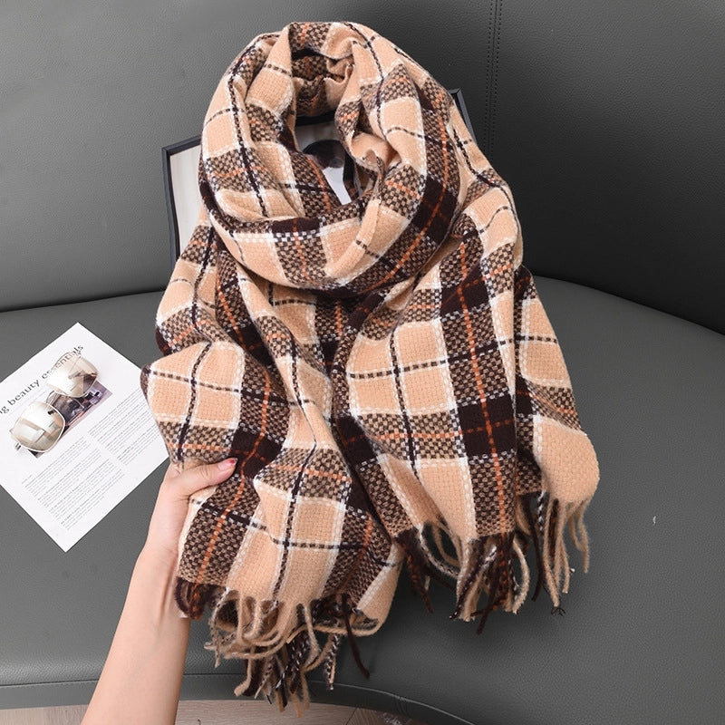 Women's Basic Plaid Polyester Scarf