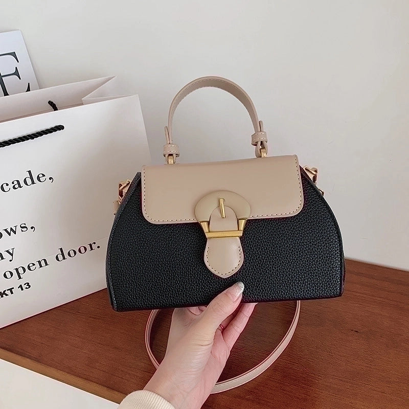 Women's Small Pu Leather Color Block Elegant Flip Cover Square Bag