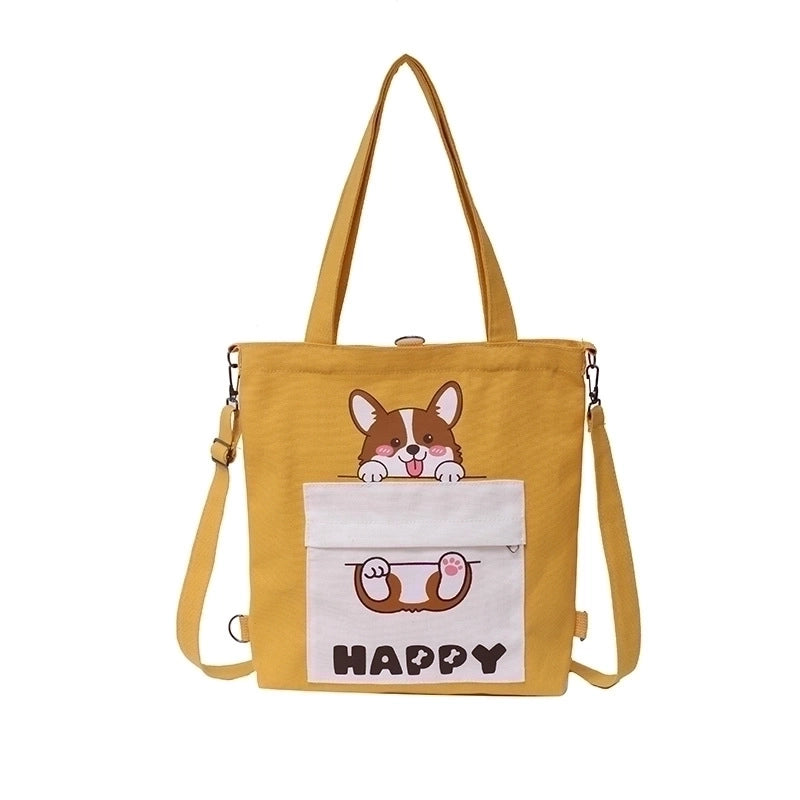 Women's Medium Canvas Animal Letter Basic Square Zipper Canvas Bag