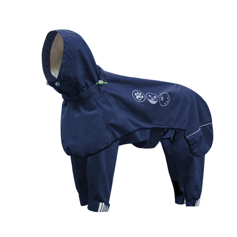 Outdoor Waterproof Four-Legged Dog Raincoat With Reflective Pattern Hoodie