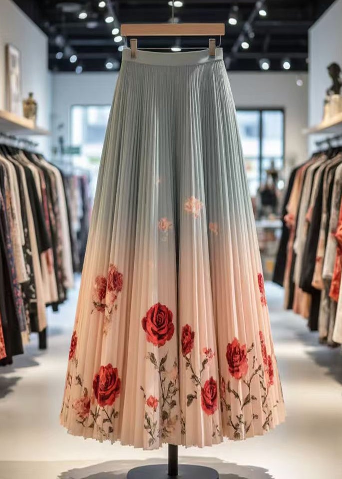 Chic Gradient Color Wrinkled Print Cotton Skirt Summer