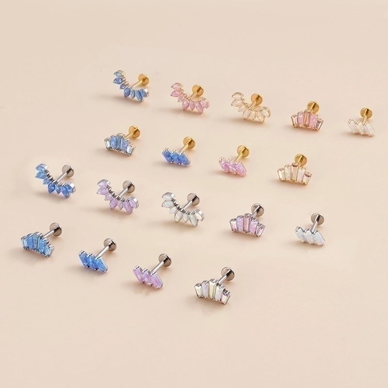1 Piece Ear Cartilage Rings & Studs Fashion Crown Rectangle Pure Titanium Inlay Gem