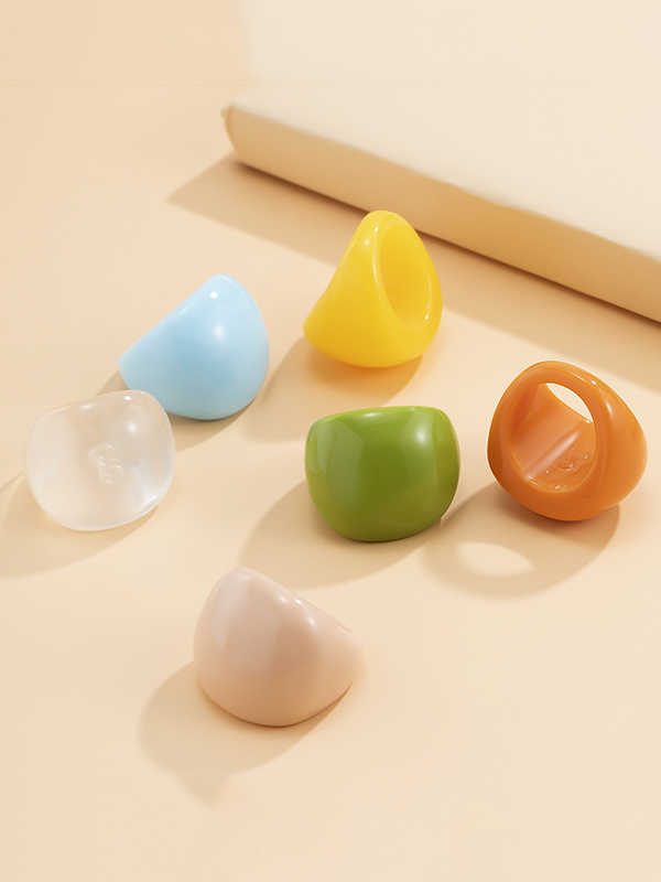 Solid Color Geometric Resin Rings Accessories