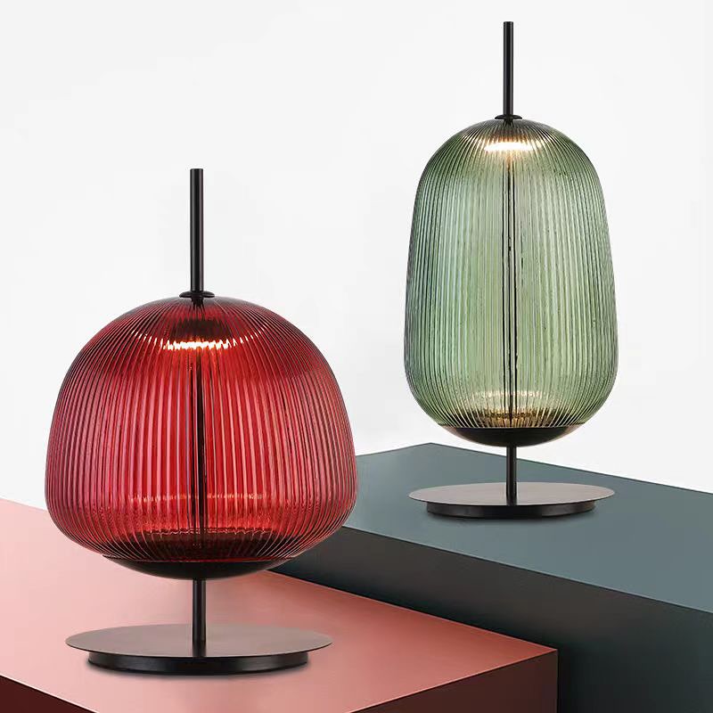 Ribbed Glass Table Lamp Red and Green