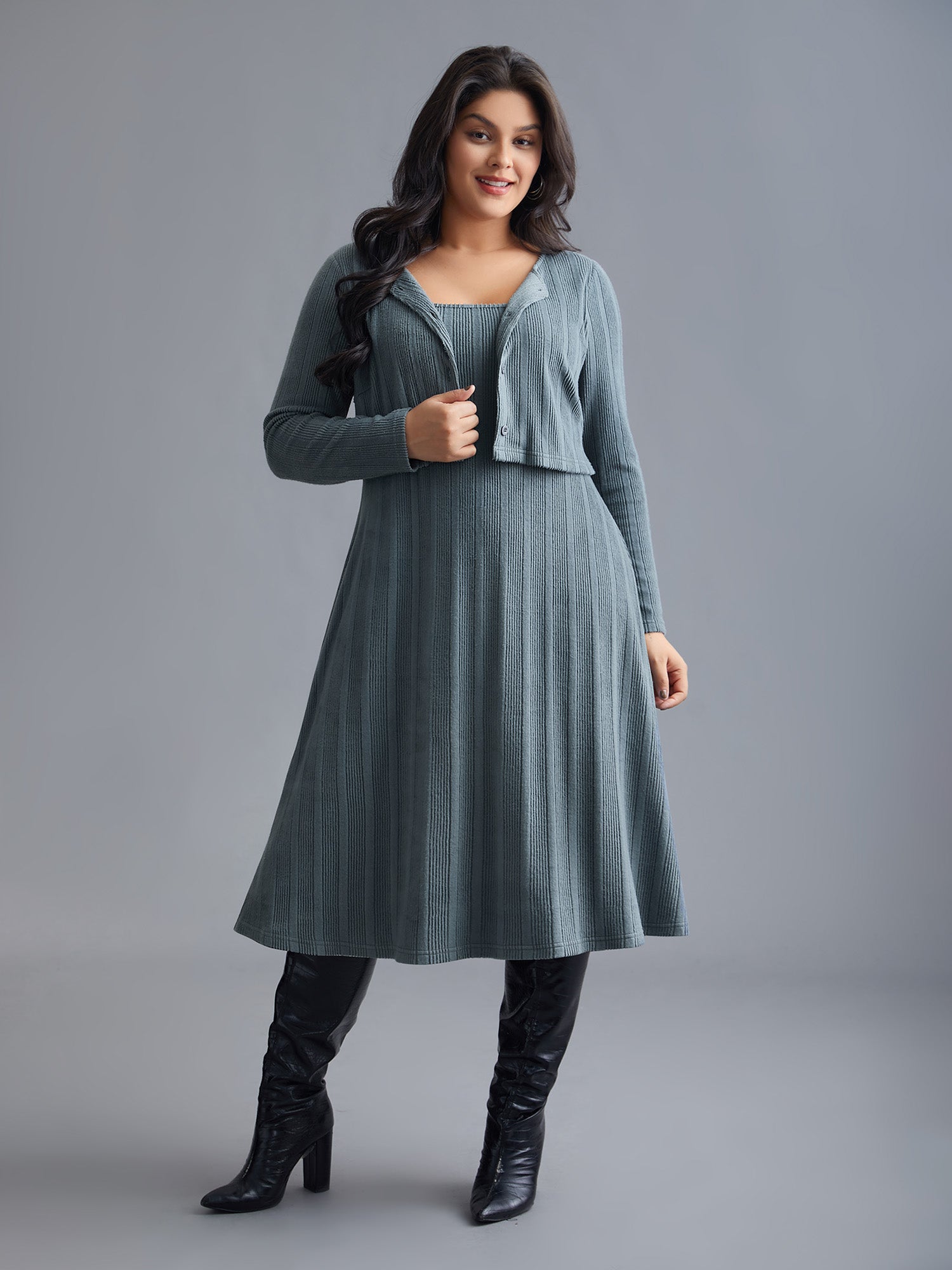 Plain 2-In-1 Knit Layered Dress