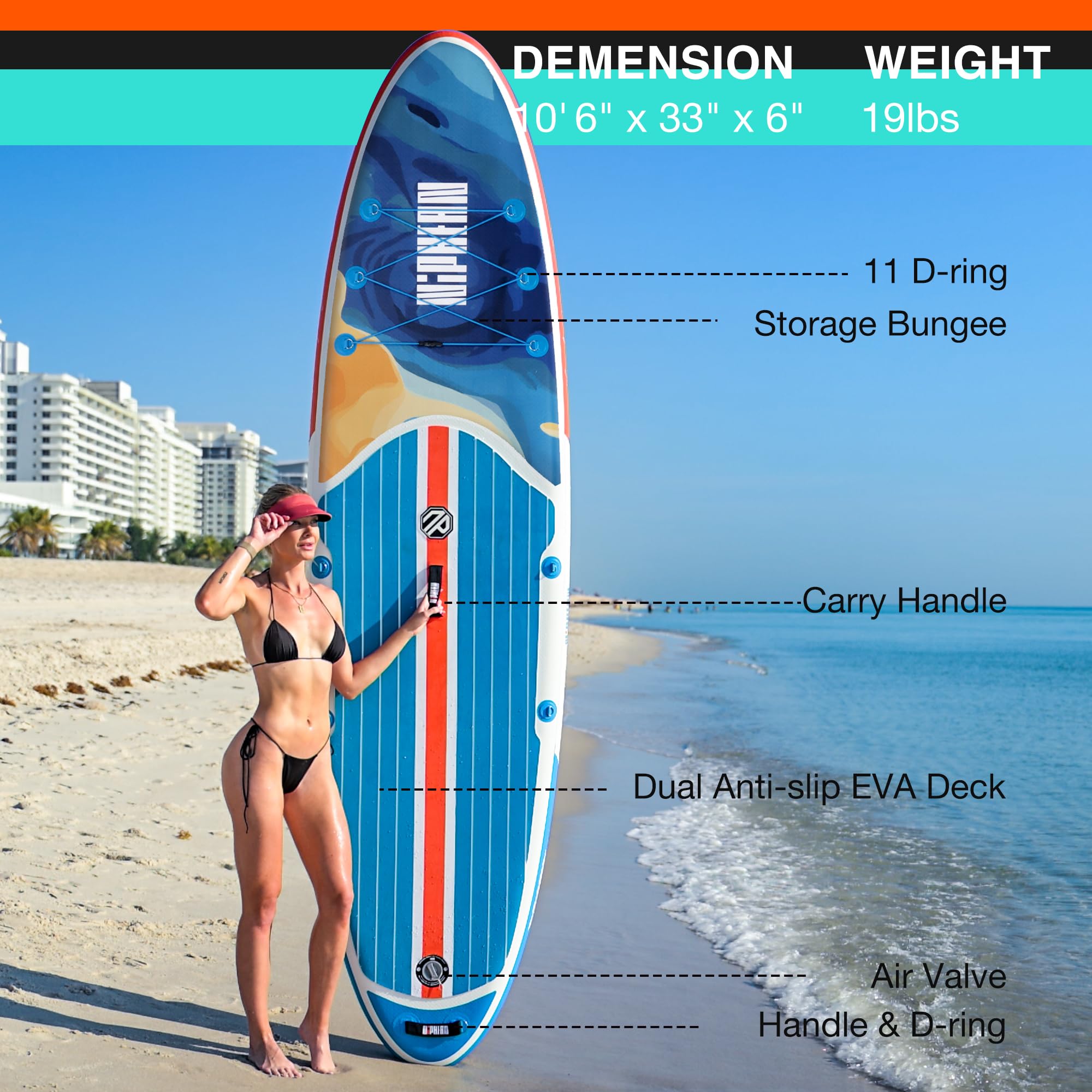 Inflatable Stand Up Paddle Board with SUP Accessories, Non-Slip EVA Deck, 10'6 Inch Inflatable Paddle Board