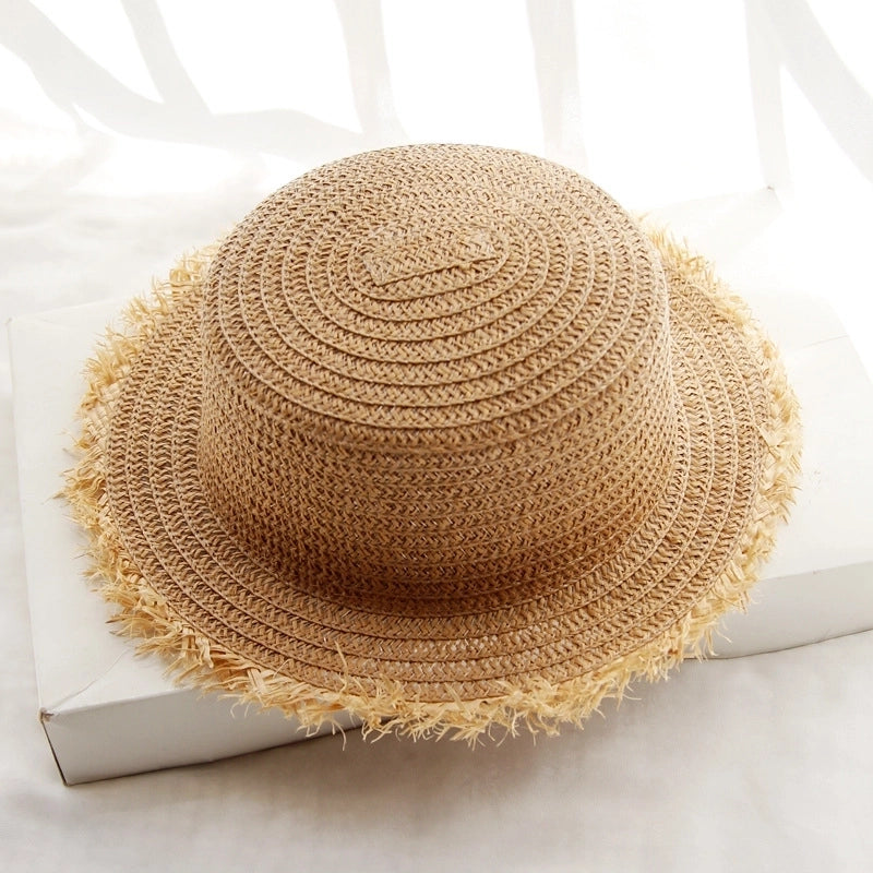 Women's Vacation Beach Solid Color Flat Eaves Straw Hat